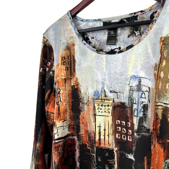 Ali Miles Sz Large City Skyline Wearable Art Abstract Blouse Shirt Top Brown - Picture 4 of 8
